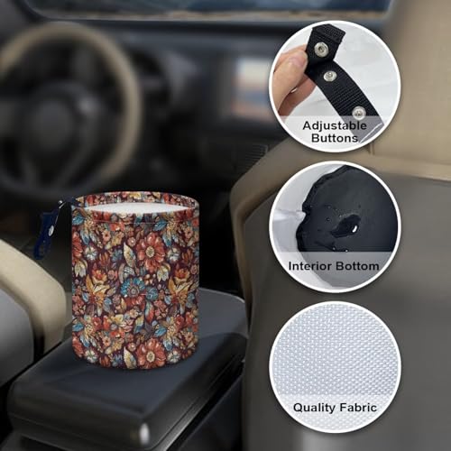 Image of Retro Daisy Floral Console Basket Rubbish Bin Portable Auto Trash Basket Vehicle Foldable Console Front Seat Car Garbage Bag Hanging