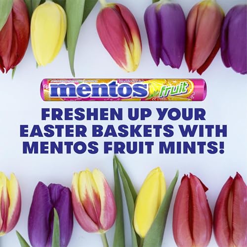 Image of Mentos Fruit Chewy Mint Candy Roll, Mixed Fruit Flavors, Valentine's Day Candy for Parties & Favors, 14 Pieces Per Roll (Pack of 72)