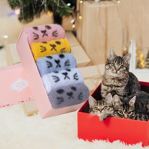 Image of ICEIVY 5 Pair Fuzzy Cozy Socks for Women - Warm Comfy Soft Casual Home Sleep Winter Wool Socks - Gifts for Women