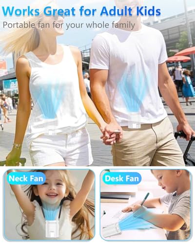 Image of Clip On Fan for Shirt Belt Pants-Compact Portable Waist Fan Battery Operated,Wearable Undershirt Back Hip Hardhat Body Fans that Blow Cold Air,Hanging Necklace Fans with Strap for Outdoor Indoor White