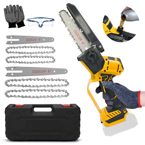 Mini Motosierra Bateria, 8 & 6 Pulgadas Motosierra Eléctrica Bateria, Motosierra Eléctrica Portátil Inalámbrica Compatible con Dewalt 18V 20V Batería, con 4 Cadenas, para Podar Ramas (Sin batería)