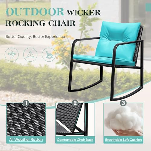 Image of Greesum 3 Pieces Rocking Wicker Bistro Set,Patio Conversation Sets,Blue