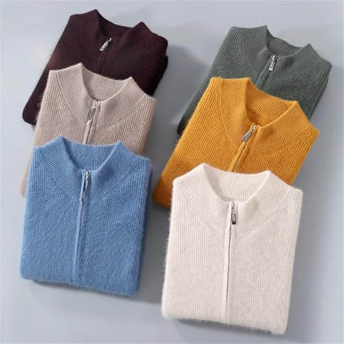Men's 100 Percent Mink Cashmere Sweaters Stand Collar Thickened Cardigan Winter Warm Casual Knitted Zipper Tops4