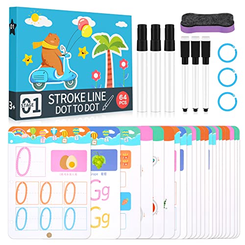 Dreafly Cahier de traçage Magique Cahier de Calligraphie réutilisable, Livre ecriture Maternelle effacable pour Tout-Petits Coloriage pour Les Enfants Lignes et Formes Contrôle graphisme Maternelle Cover