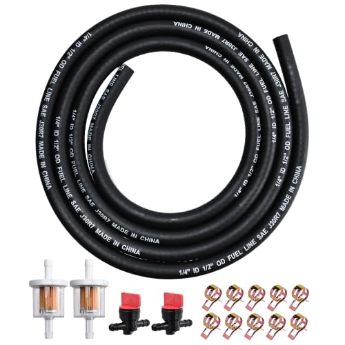 Image of 1 /4 inch ID Fuel Line Hose Braided NBR Rubber Tubing Kit w /Filters Valves Clamps fit for Kawasaki Kohler B S Craftsman MTD Small Engine Generator Mower Automotives (6.6ft)