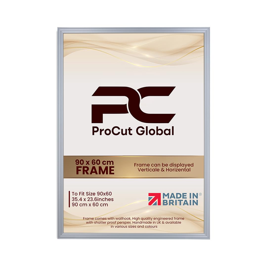 Procut Global 90x60CM Silver Picture Frames - Classic Wooden Photo Frame with Shatterproof Perspex for Wall or Tabletop - Perfect for Posters, Certificates & Prints - Sizes & Colors Available