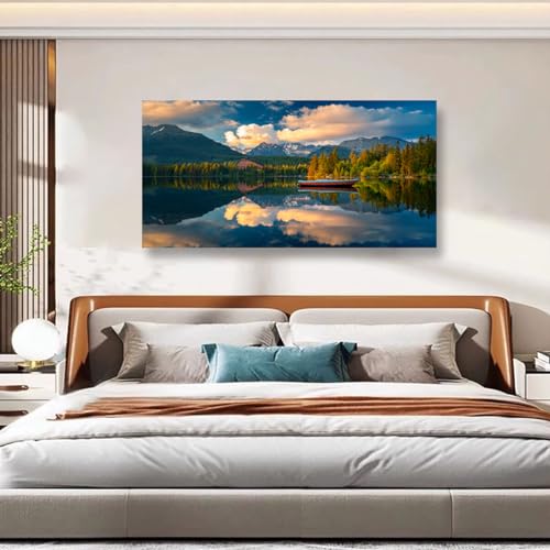 Image of Landscape Canvas Wall Art for Living Room Bedroom Office Large Nature Forest Lake Ship Scenery Wall Art Kitchen Pictures Modern Wall Decor Mural Paintings Artwork 20 * 40inch