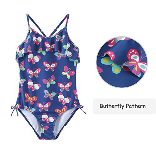 Image of Girls One Piece Swimsuits Halter Bathing Suits Summer Ruffler Swimwear 2-14 Years
