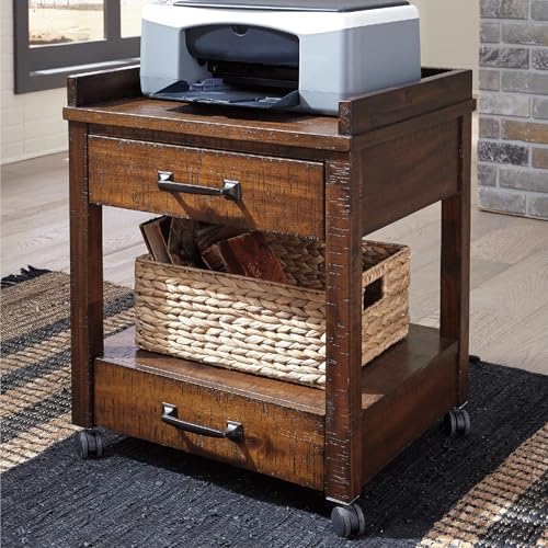 Image of Signature Design by Ashley Baldridge Rustic Industrial Office Printer Stand with Storage, Brown