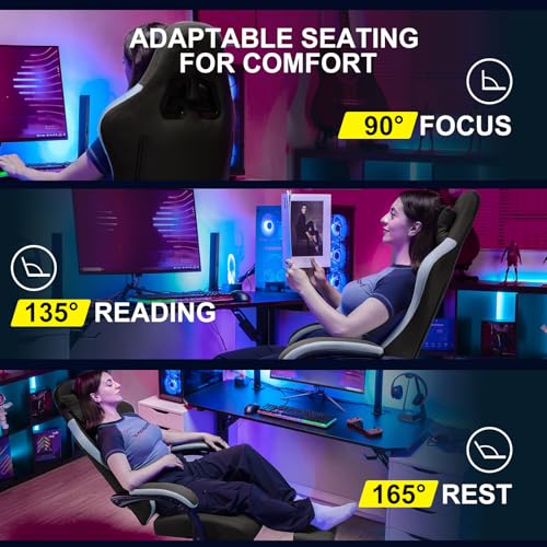 GTPLAYER Gaming Chair with Footrest Fabric Office Chair with Pocket Spring Cushion and Linkage Armrests, High Back Ergonomic Computer Chair with Lumbar Support Task Chair Brown