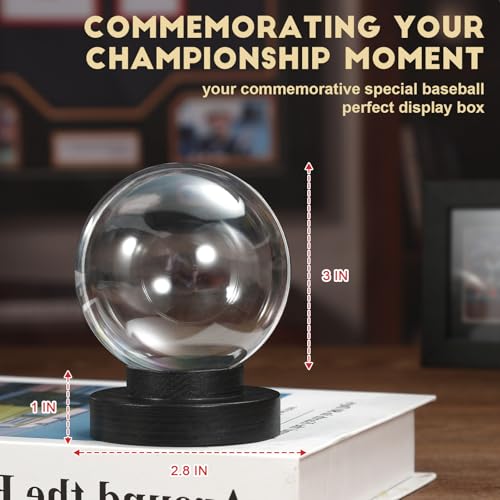 Image of JupDec Baseball Display Case, Round Clear Ball Holder with Wooden Base, Autograph Baseball Stand Box for Single Ball, Acacia Wood, Black