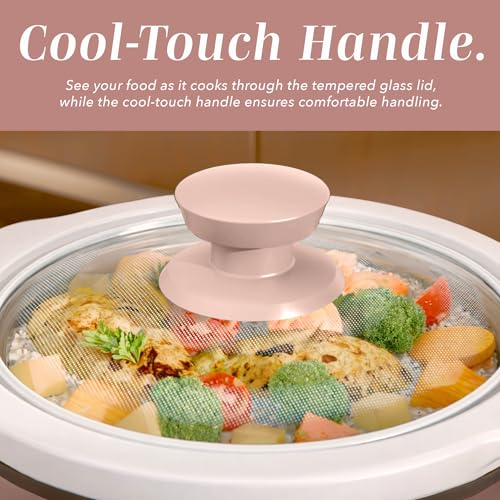 Image of COOK WITH COLOR 2QT Mini Electric Round Slow Cooker - Adjustable Settings, Removable Stoneware Pot, Tempered Glass Lid, Dishwasher Safe, Cool-Touch Side Handles, Dusty Rose