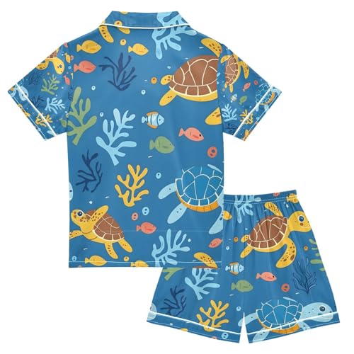 senya Turtle in The Sea Satin Summer Pajama Sets Silk Short Sleeve Button Down Sleepwear2