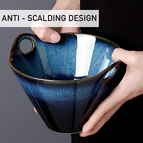 Farielyn-X Porcelain Ramen Bowls Set Of 2(8 Pcs), 28 Ounce Japanese Ramen Udon Noodle Miso Bowl With Chopsticks & Spoons & Dipping Dishes, Unique Reactive Glaze Bowl, Dishwasher & Microwave Safe #TOP6