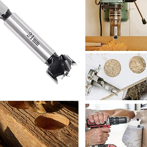 Sinoprotools HW Forstnerbohrer Ø21mm,10mm Schaft Forstner-Bits mit Rundschaft -Bohraufsätze Länge 90 mm,Zubehör Bohrmaschine für Holz Kunststoff