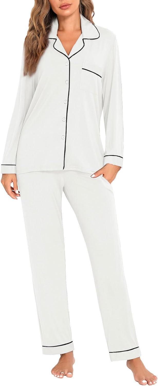 Women's Pajama Sets Long Sleeve Sleepwear Button Up Shirt With Pajama Pants Soft Pjs Lounge Sets - Image 2