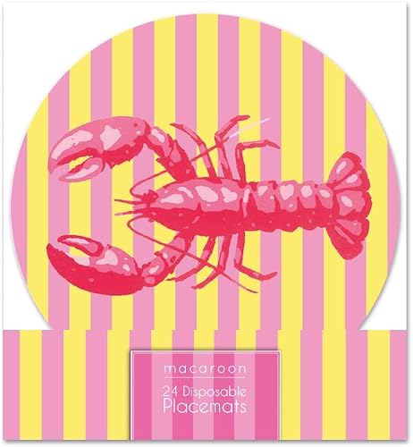 Macaroon Sorbet Seaside Lobster Round Disposable Placemats 24 Pack | Striped Pink & Yellow, Lobster Design, Includes Coasters, Round Shape, Seaside Theme