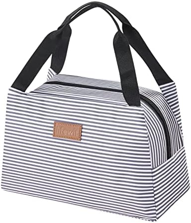 Lifewit Lunch Bag for Women Men, Insulated Lunch Box, Reusable Lunch Tote for Meal Prep, Work, Travel, Black White Stripes