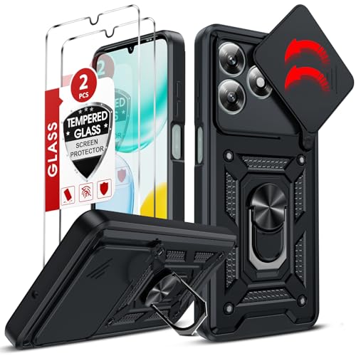 LeYi for Honor X5c/X5c Plus 4G Phone Case with Ring Holder Sliding Camera Cover and 2 Screen Protectors Rugged Protective Tough Armor Cover for Honour X5c/X5c Plus 4G- Black