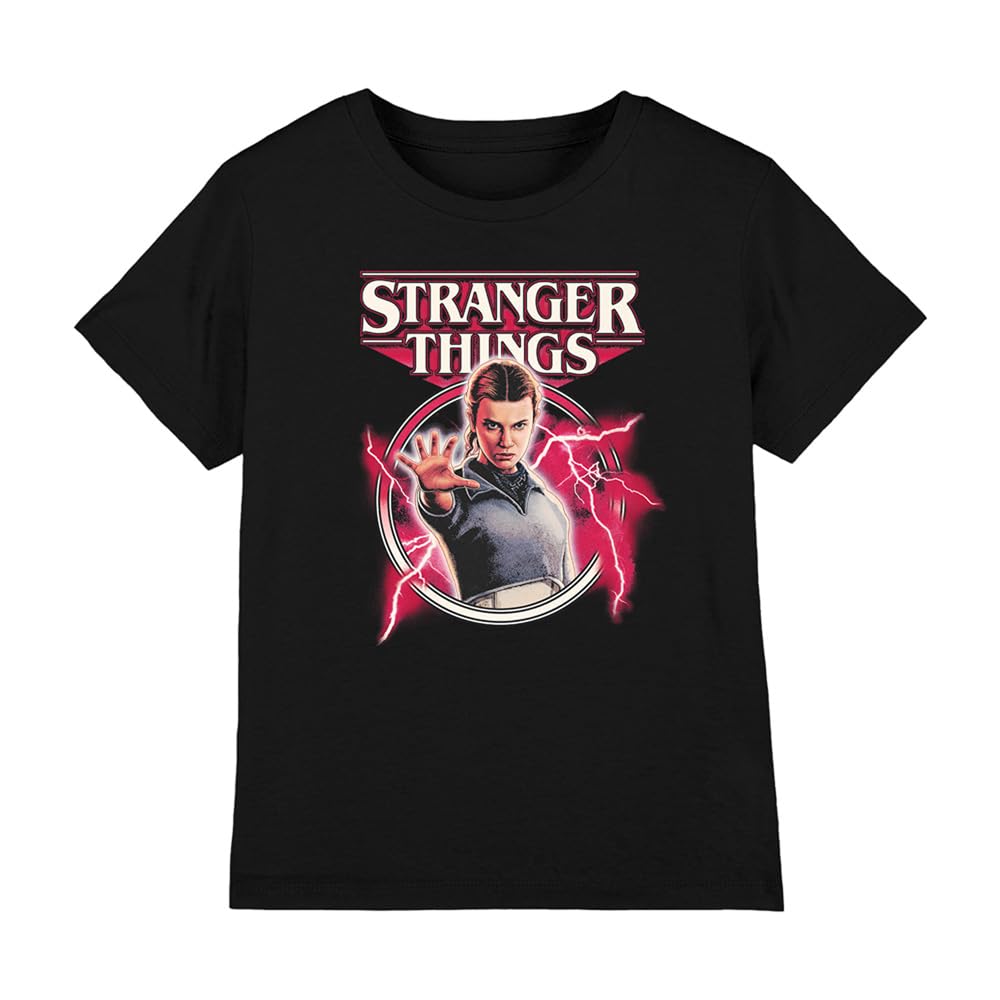 Stranger Things Stranger Things Eleven Lightning Poster Kids T Shirt, Black Camisa Unisex niños (Pack de 1)