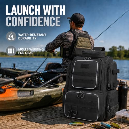 Kelokeli Fishing Backpack, 40L Large Fishing Bag with Multiple Compartments | Fishing Tackle Backpack with Rod Holders,, Multiple Compartments, Rain Cover Padded Back for Freshwater and Saltwater Fishing - image 9