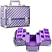 Frenessa Makeup Train Case Large Cosmetic Box 6 Trays with Compartments Professional Makeup Box Jewelry Storage Organizer Case Adjustable Bottom with Shoulder Strap for Women and Girls Glittery Purple
