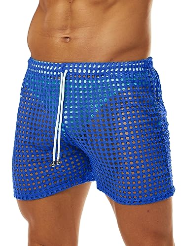 MIZOK Men's Hollow Openwork Short Sexy Fishnet See Through Boxer Shorts Lounge Swim Cover3