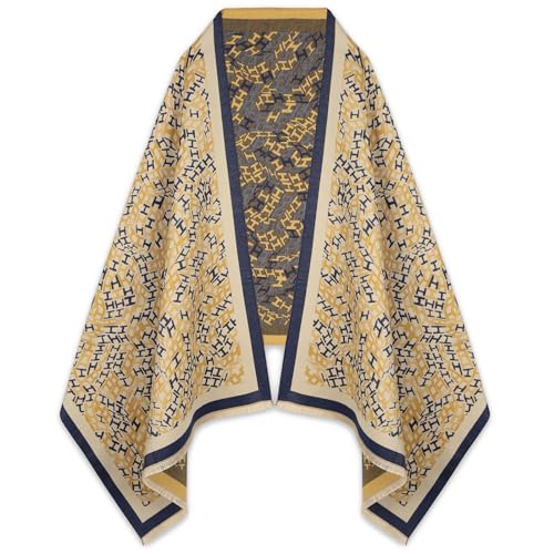 EXTREE Scarfs for Women Pashmina Silky Shawl Wrap for Evening Dressing Blanket Open Front Poncho Cape Afi-yellow