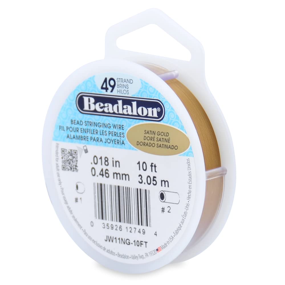 Beadalon 49 Strand Stainless Steel Bead Stringing Wire, Satin Gold, 10'