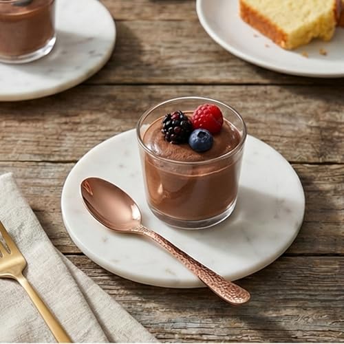 Image of 6.7 inch Rosegold Hammered Dessert Spoons | Set of 5 Durable Stainless Steel Teaspoons | Mirror Polished Silverware for Home, Restaurants, and Gift Giving