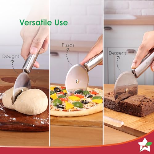 Image of Wonderchef Ambrosia Pizza and Sandwich Cutter | Food-Grade Stainless-Steel Blades and Handle | Built-in Finger Guard | Multi-Purpose Use for Roti, Paratha, Dough | Dishwasher Safe | 1-Year Warranty