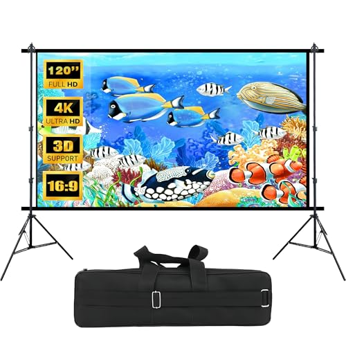 VenirCool TS1224C Pantalla de Proyector de 120 Pulgadas Pantalla de Películas Portátil para Exteriores con Soporte - Pantalla de Proyección para Uso en Interiores y Exteriores