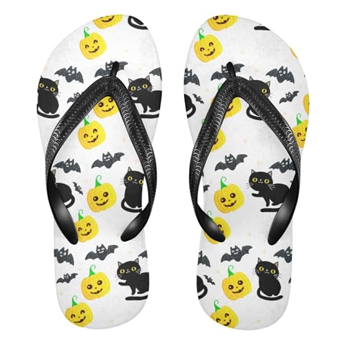 Burbuja Cats Bats Yellow Pumpkins Flip Flops for Women Men, Soft Thong Sandals Rubber Slippers for Pool Beach Essentials