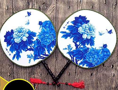 4Pcs Round Double-Sided Pattern Dance Hand Fan Chinese Ancient Hand Fan Classic Palace Paddle Hand Fan Women Boutique Fan #TOP7