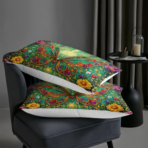 Image of AILONEN Queen Comforter Set 3 Piece, Teal Butterfly Wildflower 3D Printed Bedding with 2 Pillowcases, Soft Lightweight Microfiber Bohemian Decor for Master Suite
