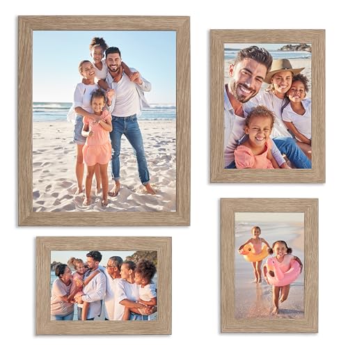 sheffield home 4 piece gallery wall frame set, 8x10 inch, 5x7 inch, and 4x6 inch, light natural
