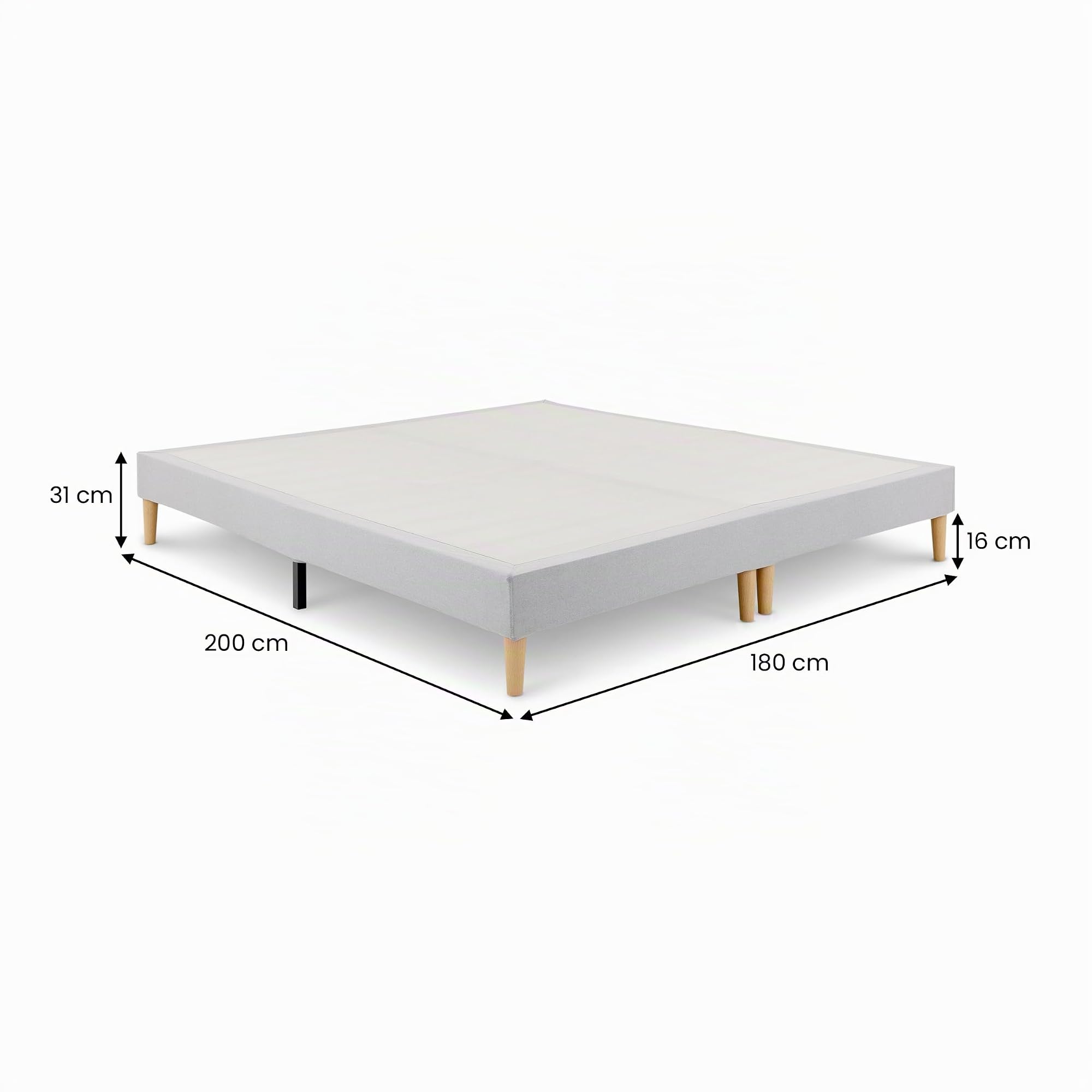 IDIMEX Sommier tapissier Rennes 180 x 200 cm Structure en Bois et revêtement en Tissu Gris, Cadre de lit avec Pieds et sommier à Lattes déhoussable pour 1 Personne