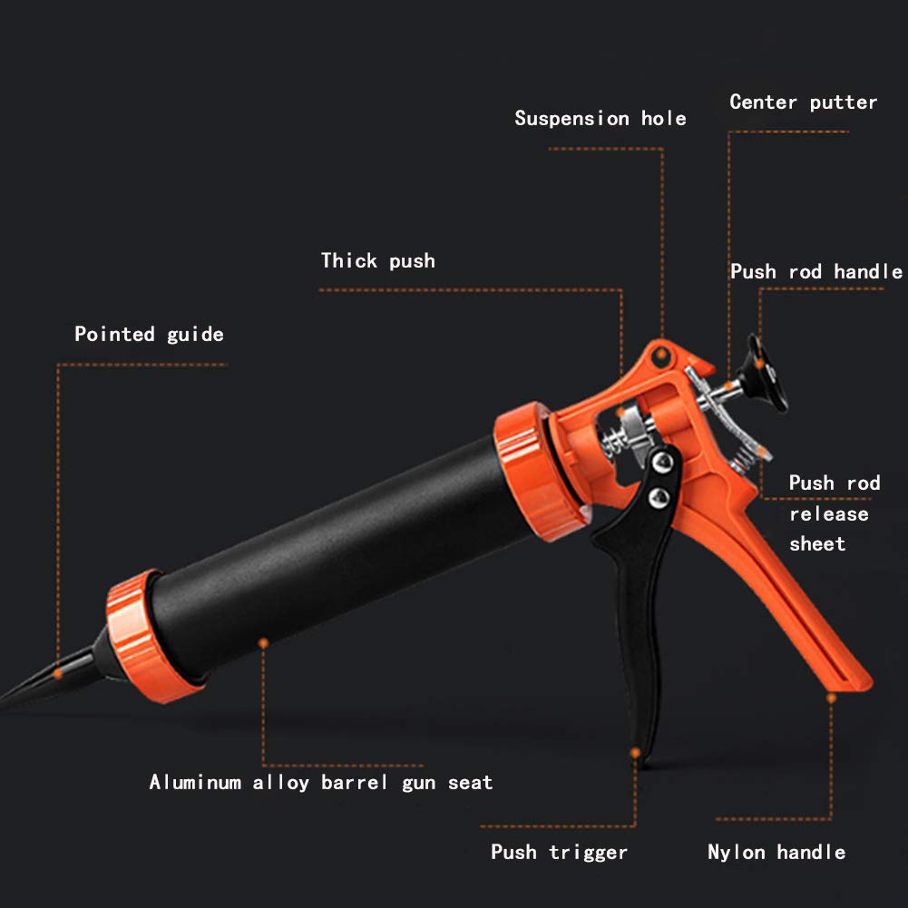 Pistola de calafateo, Pistola selladora de Silicona con empuñadura cómoda Gator Trigger, aplicador de calafateo de Masilla para Uso Industrial y doméstico, 9 Pulgadas