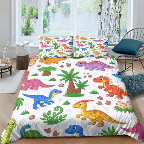 Housse de couette dinosaure anti-acariens avec zip pour lit double 200x200cm