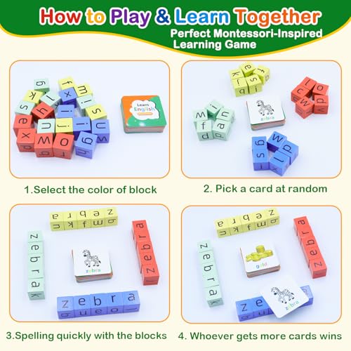 Humerry Spelling Games for Kids Ages 3-6, CVC Word Matching Letter Game, Phonics Learning Toy with 54 Flash Cards for Preschool Boys Girls — view 6