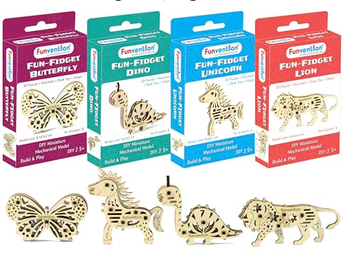 Image of Funvention Birthday Return Gifts (Pack of 24) Fun Fidgets - Jungle & Assorted | DIY Miniature Mechanical Models 3D Puzzle Return Favours for Kids Birthday Party 5+ Years Made in India Toys