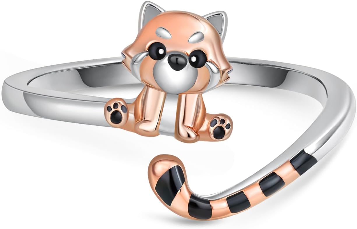 Raccoon Gifts 925 Sterling Silver Raccoon Ring Adjustable Open Ring Cute Animal Raccoon Jewelry Gifts for Women