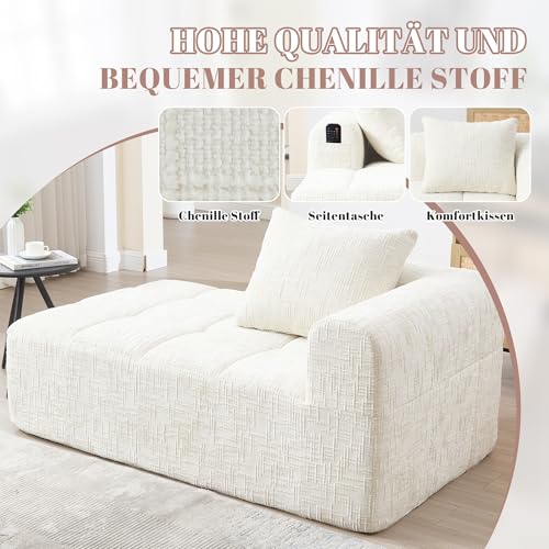 Sofá chaise longue cómodo beige con cojines suaves y bolsillos laterales integrados 7