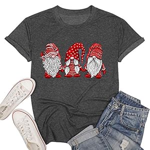 Christmas-Gnome-T-Shirt-Women-Funny-Graphic-T-Shirt-Gnomes-Tee-Short-Sleeve-Tops-Holiday-Clothes Christmas Gnome T Shirt Women Funny Graphic T-Shirt Gnomes Tee Short Sleeve Tops Holiday Clothes Red Grey