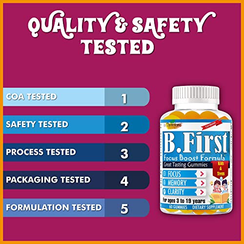 B.first Brain Supplements For Memory And Focus, Brain Booster For Kids, Teens & Children, Omega 3 Fatty Acids Enhance Attention, Clarity, Concentration, Tasty Easy-To-Swallow 60 Chewable Gummies #TOP7