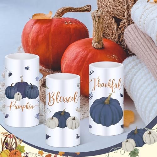 Retisee 3 Pcs Blue Pumpkin Thanksgiving Flameless LED Candles Thankful Blessed Thanksgiving Battery Operated Candles with Remote Blue Pumpkin Decor for Table Centerpiece Bedroom Harvest Decoration by Retisee - Image 4