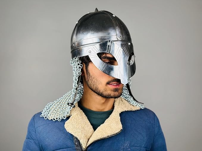 Elmetto vichingo in maglia metallica | Casco medievale in acciaio calibro 18 forgiato a mano | Miglior regalo