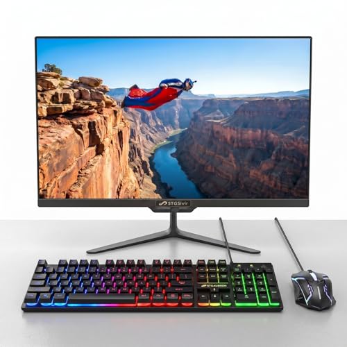 Image of STGSivir All in One Desktop Computer, 23.8 inch FHD Display, Intel Core i7 up to 3.9G, 16GB RAM, 512GB SSD, WiFi 5, BT, RGB Keyboard & Mouse, Webcam, Windows 11 Home