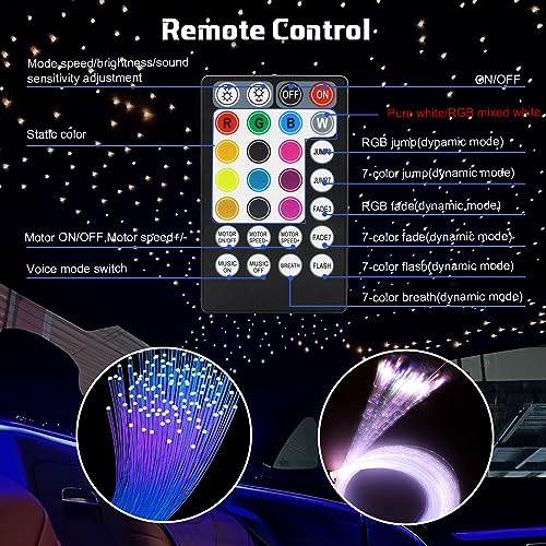 Image of Fiber Optic Lights Kit, 10W Star Ceiling Sky Lights RGBW Twinkle & Music Effect for Home & Car Star Headliner Light with Bluetooth APP + RF Remote Control - Optical Fiber Cable 300pcs*0.03in*9.8ft