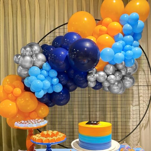 Blue and Orange Balloon Arch Kit, 125Pcs Navy Blue Orange Balloons Arch Kit, Latex Sky Blue Balloon for Outer Space Theme Birthday Decoration Wedding Baby Shower Engagement Decoration Party Supplies - Image 2